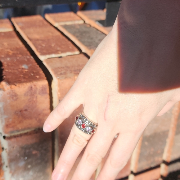 Sterling silver bezel set stones ring. - Picture 1 of 2